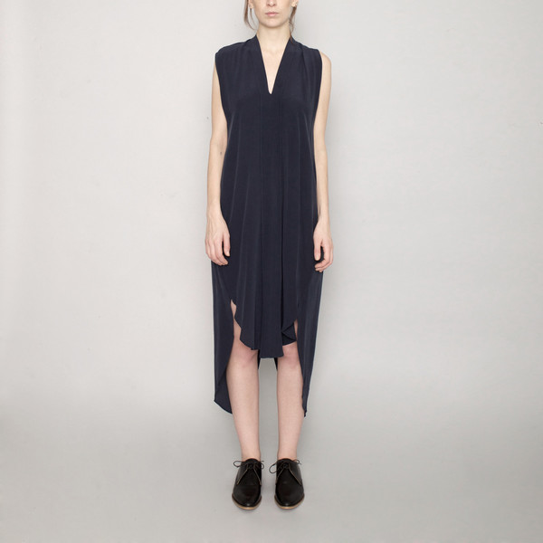 7115 by Szeki Signature Origami Silk Dress-Navy 7115 by Szeki Signature Origami Silk Dress-Navy