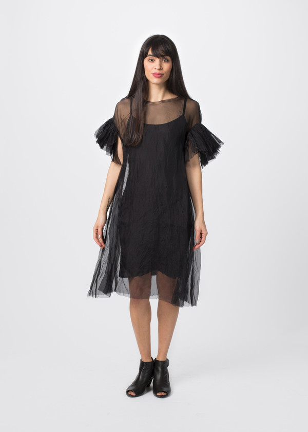 Louiza Babouryan Ruffle Sleeve Dress with Slip Louiza Babouryan Ruffle Sleeve Dress with Slip