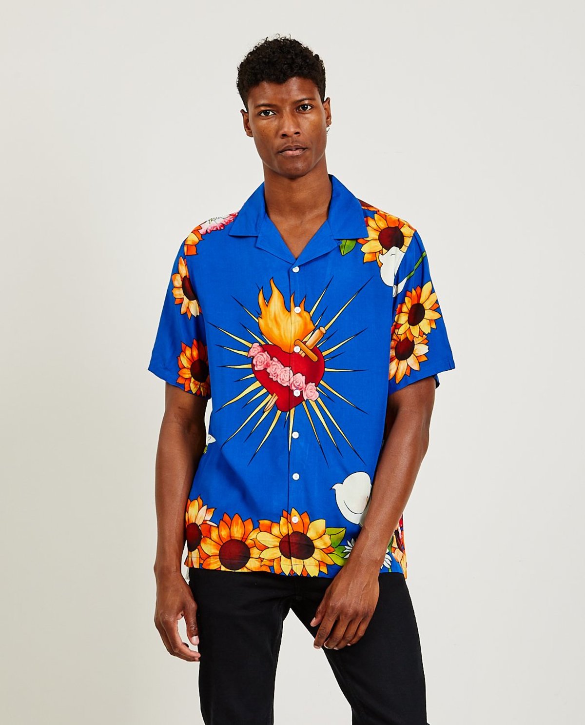 PLEASURES Heart Button Down - Blue 