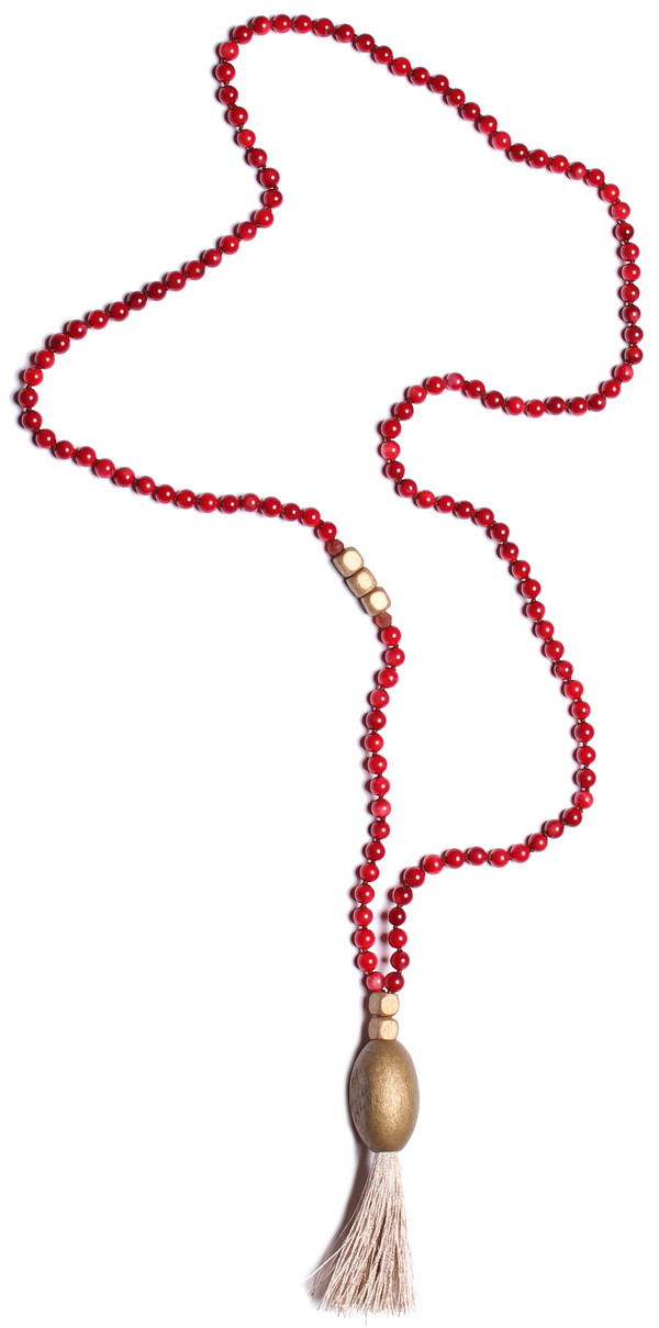 James and Jezebelle Coral & Wood with Tassel Necklace James and Jezebelle Coral & Wood with Tassel Necklace