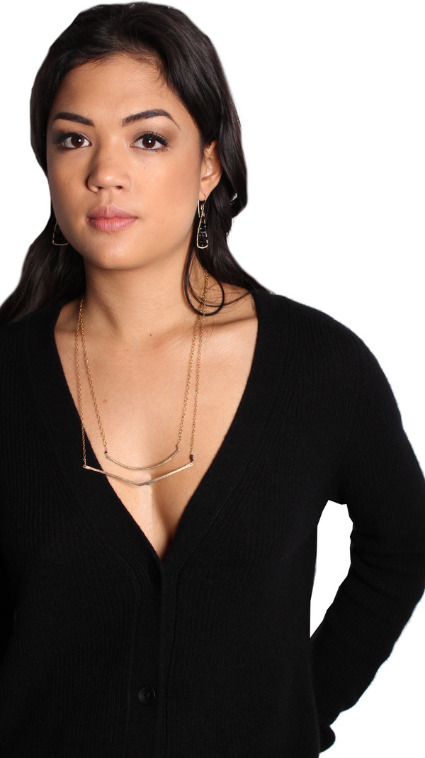 Sarah Dunn Gold Filled V Bar Necklace with Black Spinnel Accents Sarah Dunn Gold Filled V Bar Necklace with Black Spinnel Accents