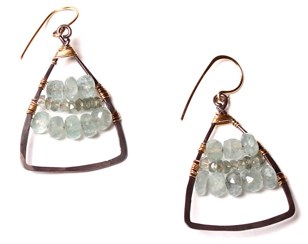 James and Jezebelle Moss Aquamarine Triangle Hoops James and Jezebelle Moss Aquamarine Triangle Hoops