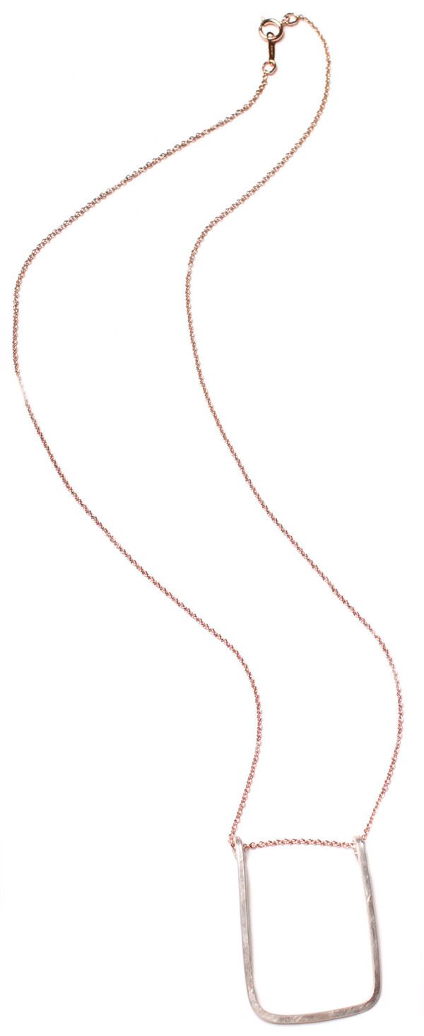 Silver U Bar on Rose Gold Chain Silver U Bar on Rose Gold Chain