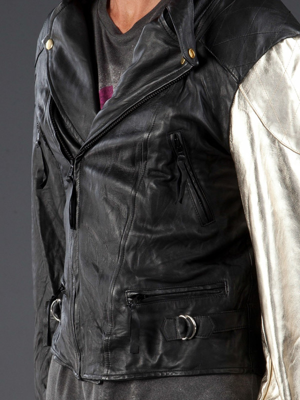MEN'S HORACE LEATHER BIKER JACKET WITH 1 GOLD SLEEVE MEN'S HORACE LEATHER BIKER JACKET WITH 1 GOLD SLEEVE