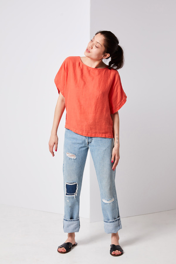 Black Crane Linen Box Tee - Paprika Black Crane Linen Box Tee - Paprika