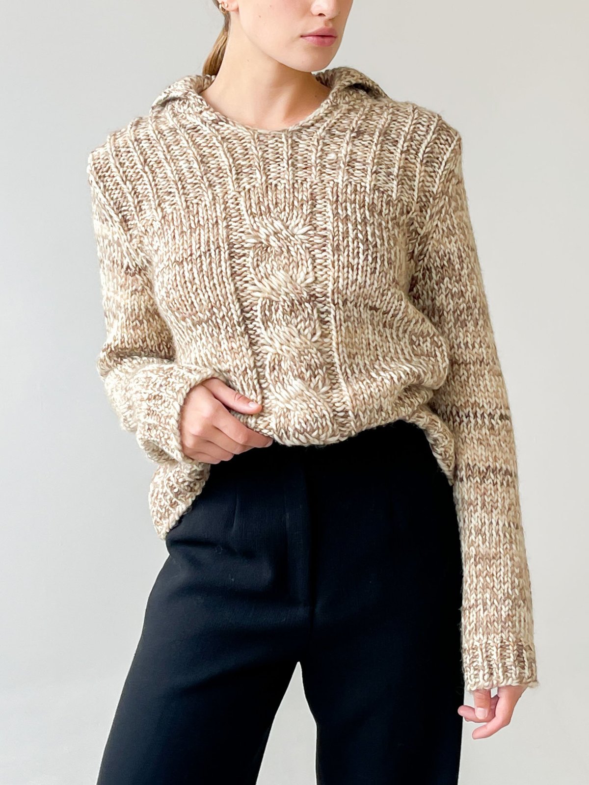 Hand Knit Sailor Collar Sweater - Ecru 