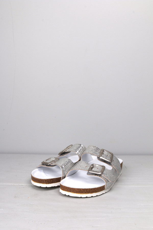 Leather Crown Silver Double Strap Sandal Leather Crown Silver Double Strap Sandal