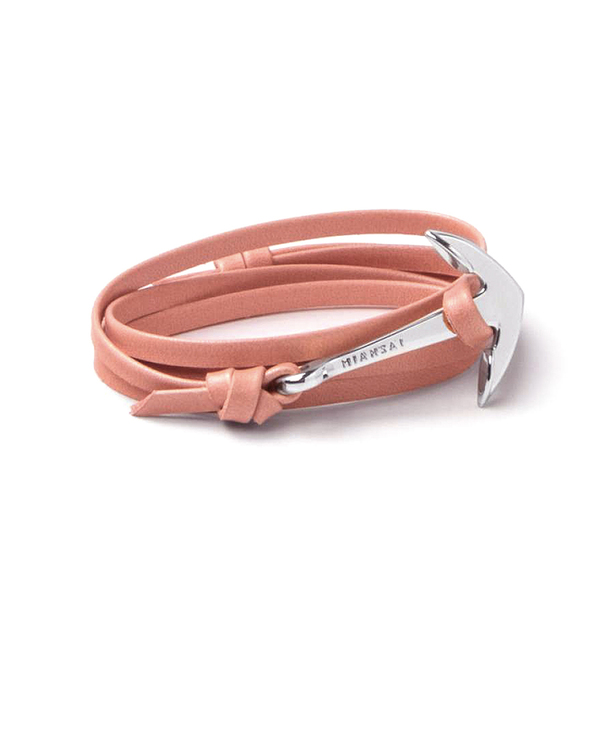 Miansai Silver Anchor And Salmon Leather Wrap Bracelet Miansai Silver Anchor And Salmon Leather Wrap Bracelet