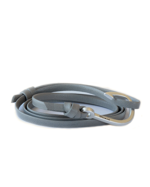Miansai Silver Fish Hook And Grey Leather Wrap Bracelet Miansai Silver Fish Hook And Grey Leather Wrap Bracelet