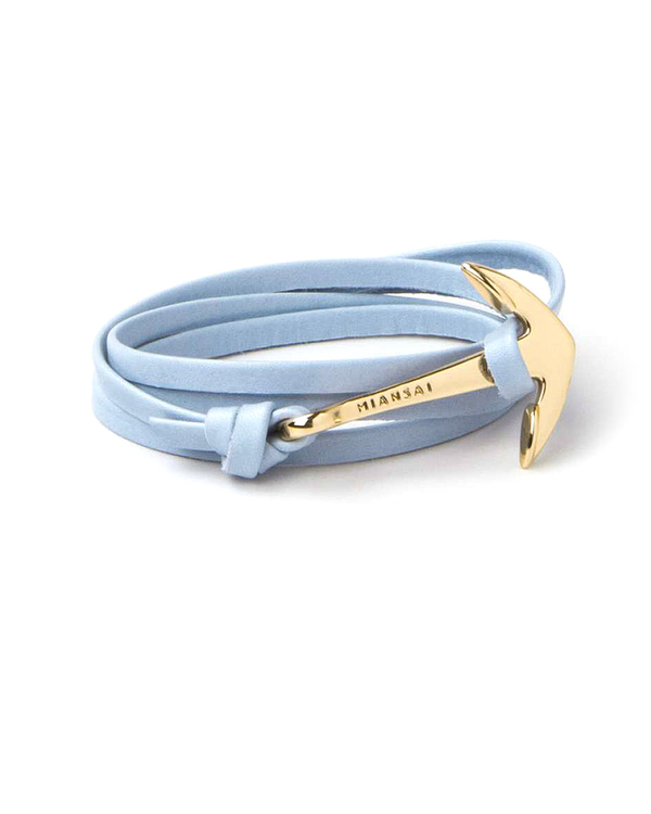 Miansai Gold Anchor And Sky Blue Leather Wrap Bracelet Miansai Gold Anchor And Sky Blue Leather Wrap Bracelet