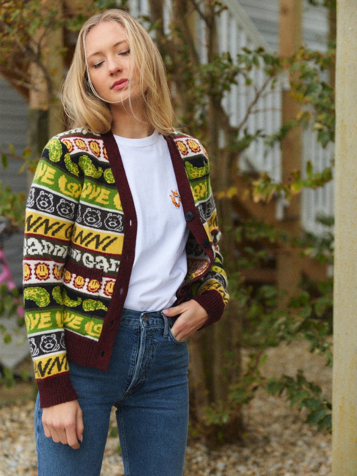 Ganni Recycled Wool Smiley Cardigan 