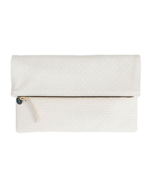 Clare V. Foldover Clutch in White Rattan Textured Leather Clare V. Foldover Clutch in White Rattan Textured Leather