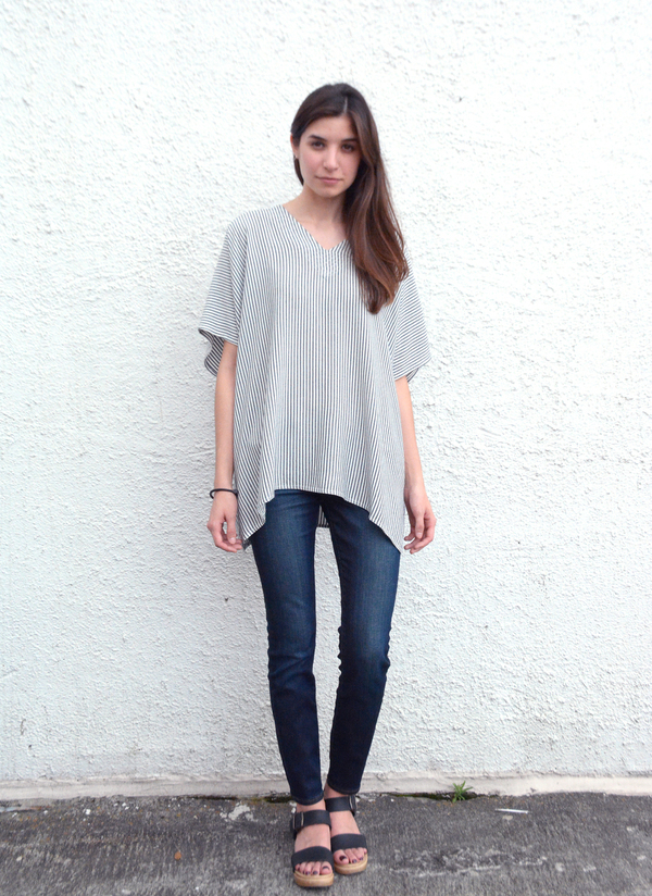 Tienda Ho 82 Top in White with Silver Stripes Tienda Ho 82 Top in White with Silver Stripes