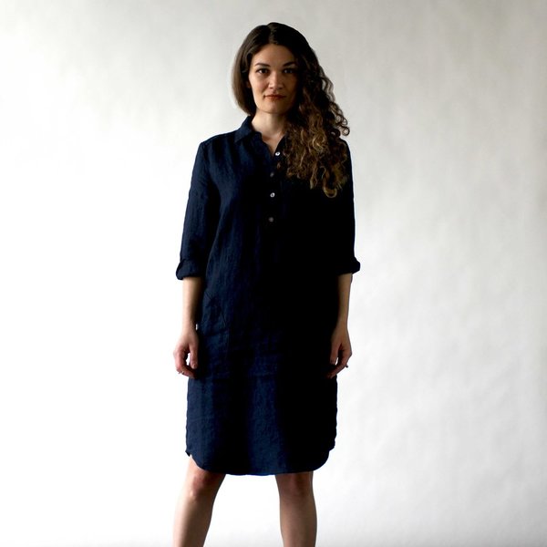 Nuthatch Shirt Dress in Indigo Washed Linen Nuthatch Shirt Dress in Indigo Washed Linen