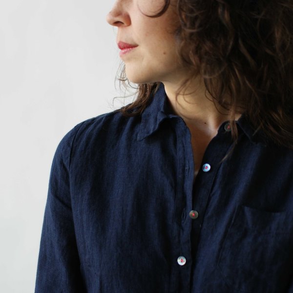 Nuthatch Shirt Dress in Indigo Washed Linen Nuthatch Shirt Dress in Indigo Washed Linen