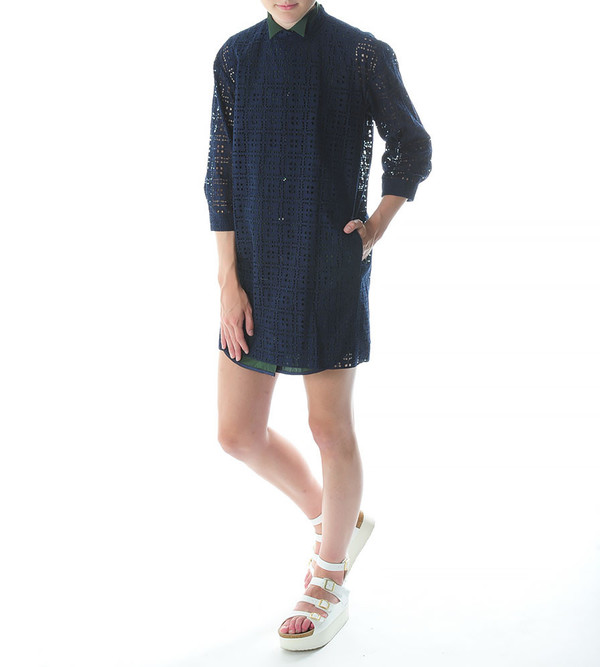 Sacai Luck Lasercut Combination Dress with Collar Sacai Luck Lasercut Combination Dress with Collar
