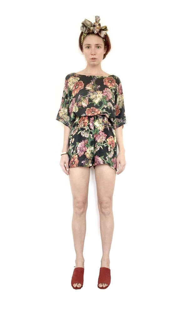 Strathcona Silk Short Black Watercolour Floral Strathcona Silk Short Black Watercolour Floral