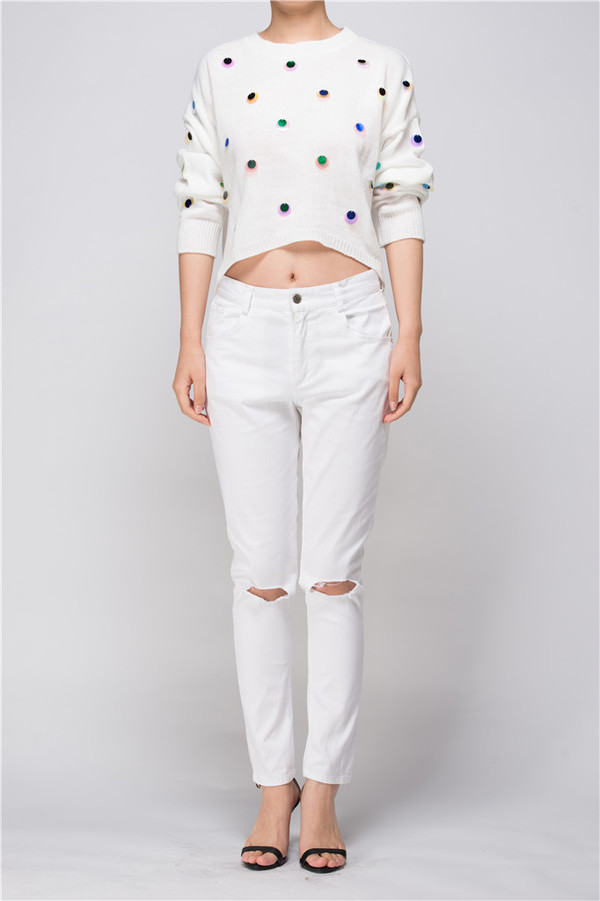 Few Moda Cropped Sequin Polka Dot Sweater Few Moda Cropped Sequin Polka Dot Sweater