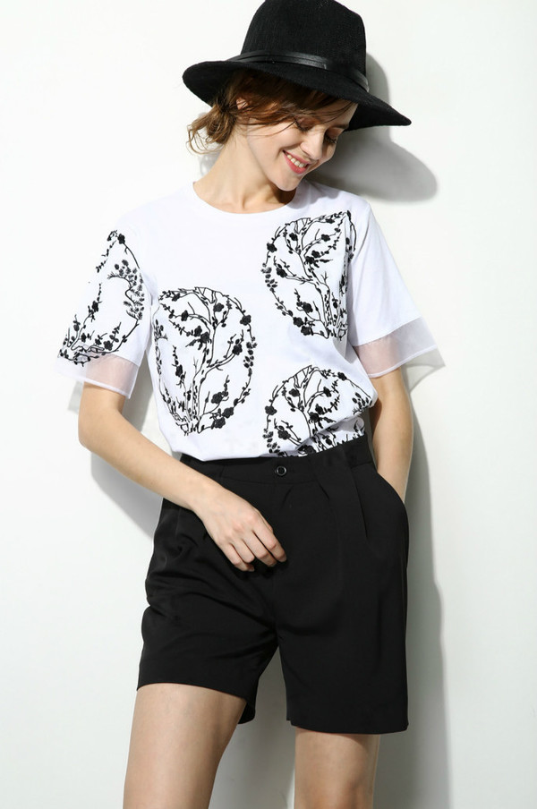Few Moda Elise Minimal Cashmere Sweater. Embroidered Top With Sheer Sleeves Few Moda Elise Minimal Cashmere Sweater. Embroidered Top With Sheer Sleeves