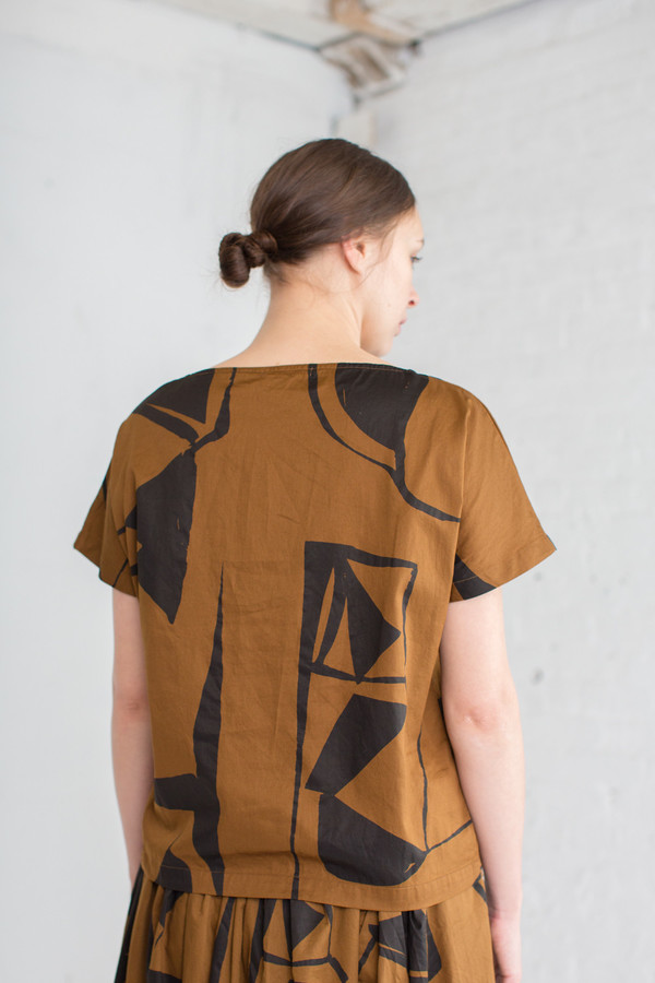 Black Crane Boat Neck Top in Print B Black Crane Boat Neck Top in Print B