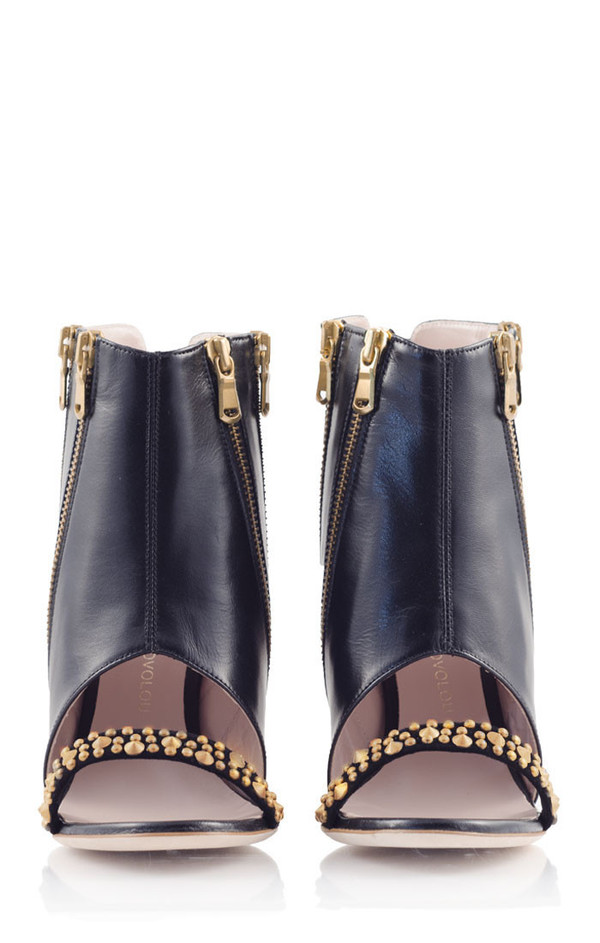 KONSTANTINA TZOVOLOU Amazon Black Leather Studded Cut-out Heels KONSTANTINA TZOVOLOU Amazon Black Leather Studded Cut-out Heels