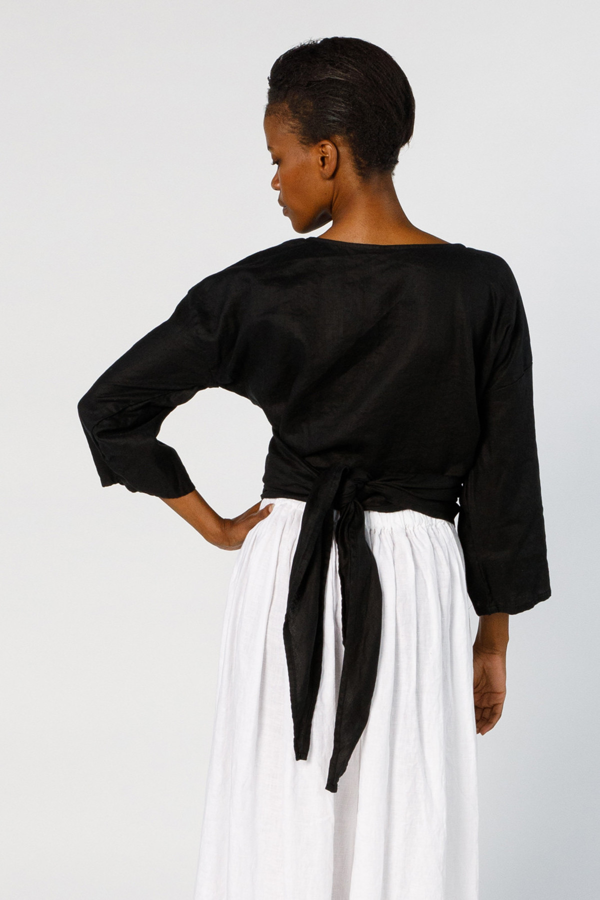 Miranda Linen Wrap Top Black Garmentory