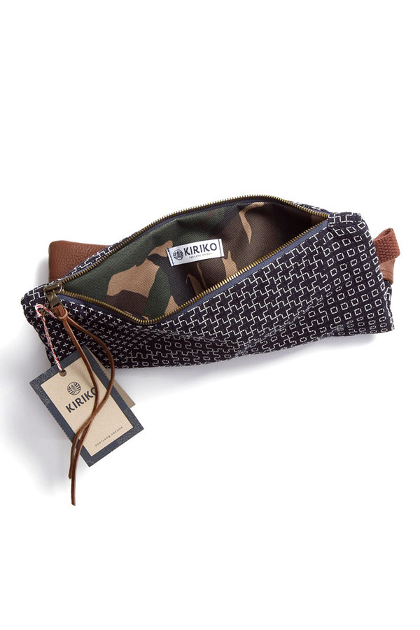 Kiriko Sashiko Leather Clutch Navy Pattern Kiriko Sashiko Leather Clutch Navy Pattern
