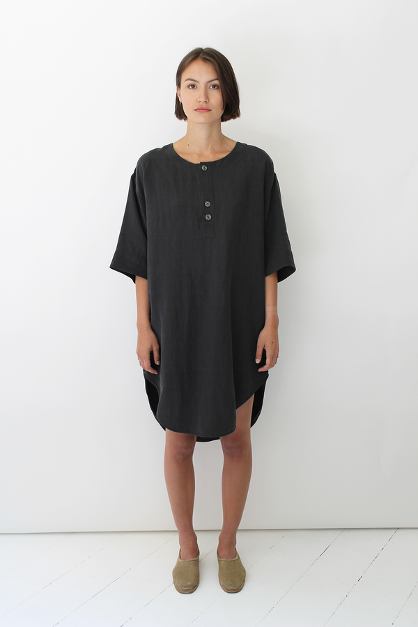 ULIHU silk + linen dress charcoal black ULIHU silk + linen dress charcoal black