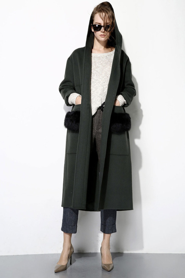 Few Moda Fur Pocket Australian Wool Coat Few Moda Fur Pocket Australian Wool Coat