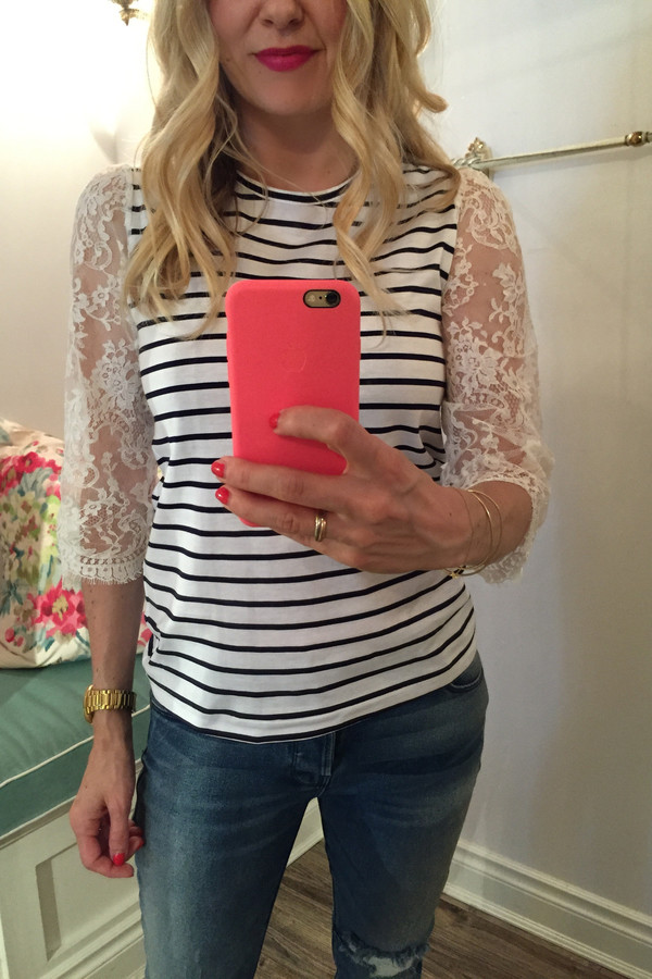 Leur Logette Lace Striped Baseball Tee Leur Logette Lace Striped Baseball Tee