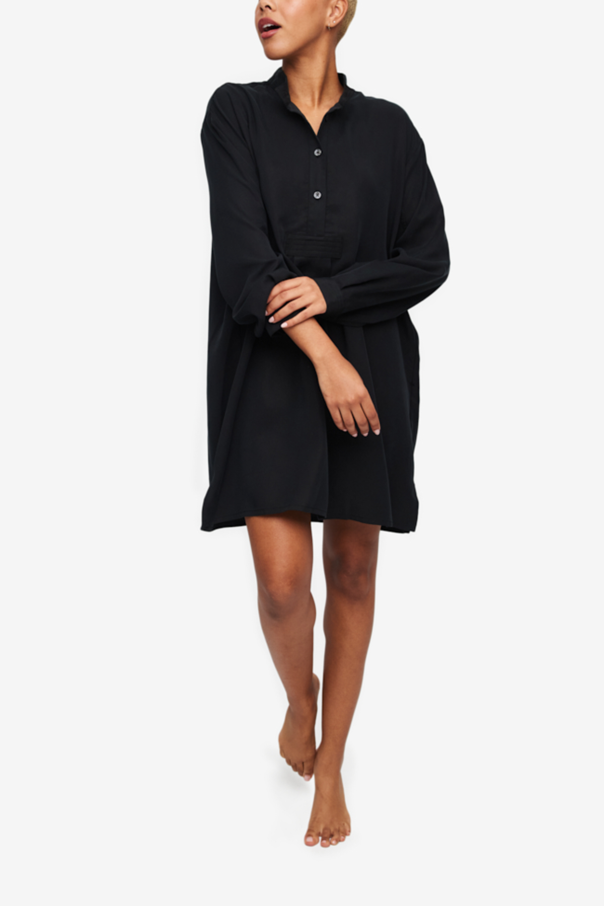 The Sleep Shirt Tencel Twill Short Sleep Shirt Black Garmentory