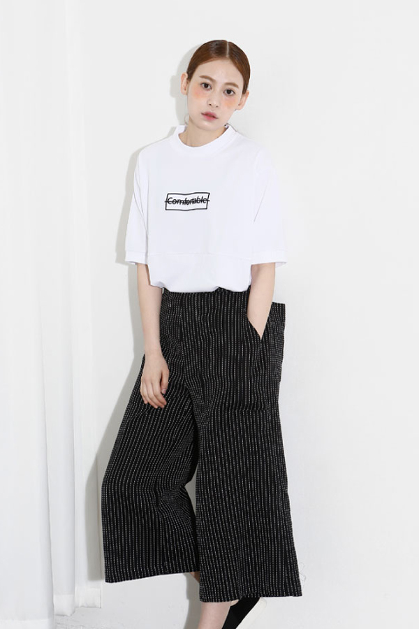 AMONG by ROCKET X LUNCH Striped Crop Trouser- Black AMONG by ROCKET X LUNCH Striped Crop Trouser- Black