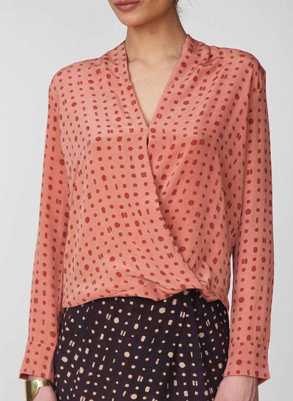 Seek Collective Priya crossover shirt | pink/red portals print Seek Collective Priya crossover shirt | pink/red portals print