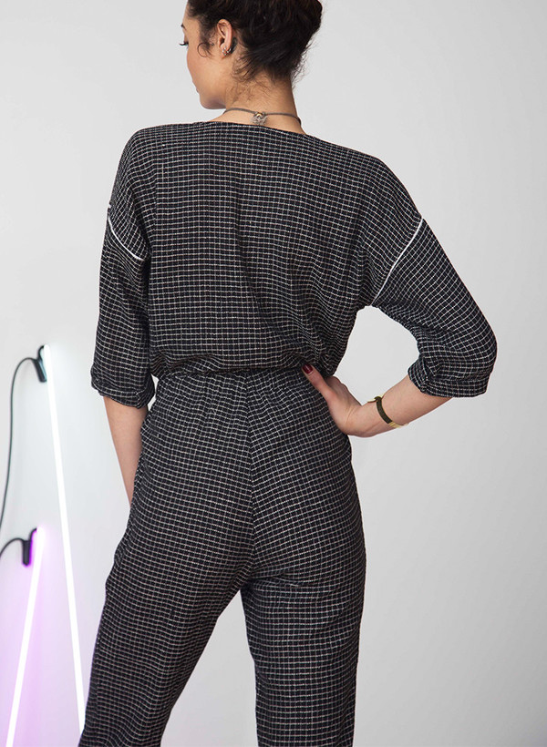 Seek Collective Rilke romper | black grid weave Seek Collective Rilke romper | black grid weave