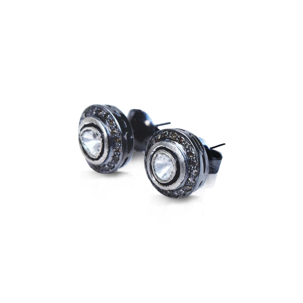 S. Carter Designs Sliced Diamond + Pave Stud Earrings - Sterling Silver |  Garmentory