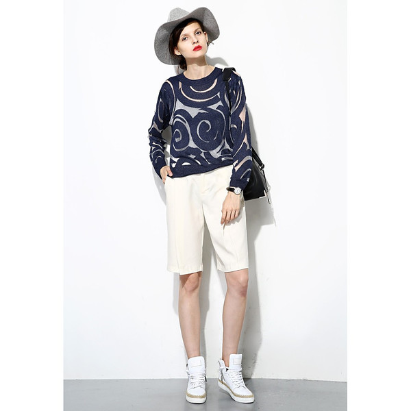 FEW MODA Sheer Circle Textured Sweater FEW MODA Sheer Circle Textured Sweater