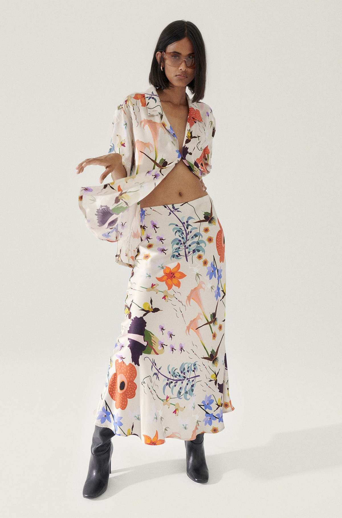 Long Bias Cut Skirt Cactus Stripe main image 1