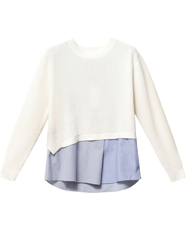 Thakoon Addition Womens Waffle Combo Pullover Ivory Thakoon Addition Womens Waffle Combo Pullover Ivory