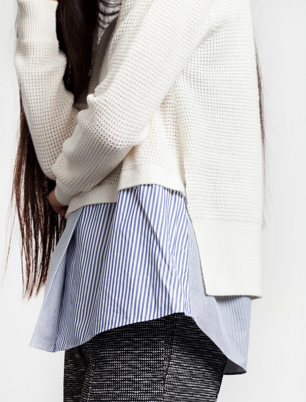 Thakoon Addition Womens Waffle Combo Pullover Ivory Thakoon Addition Womens Waffle Combo Pullover Ivory