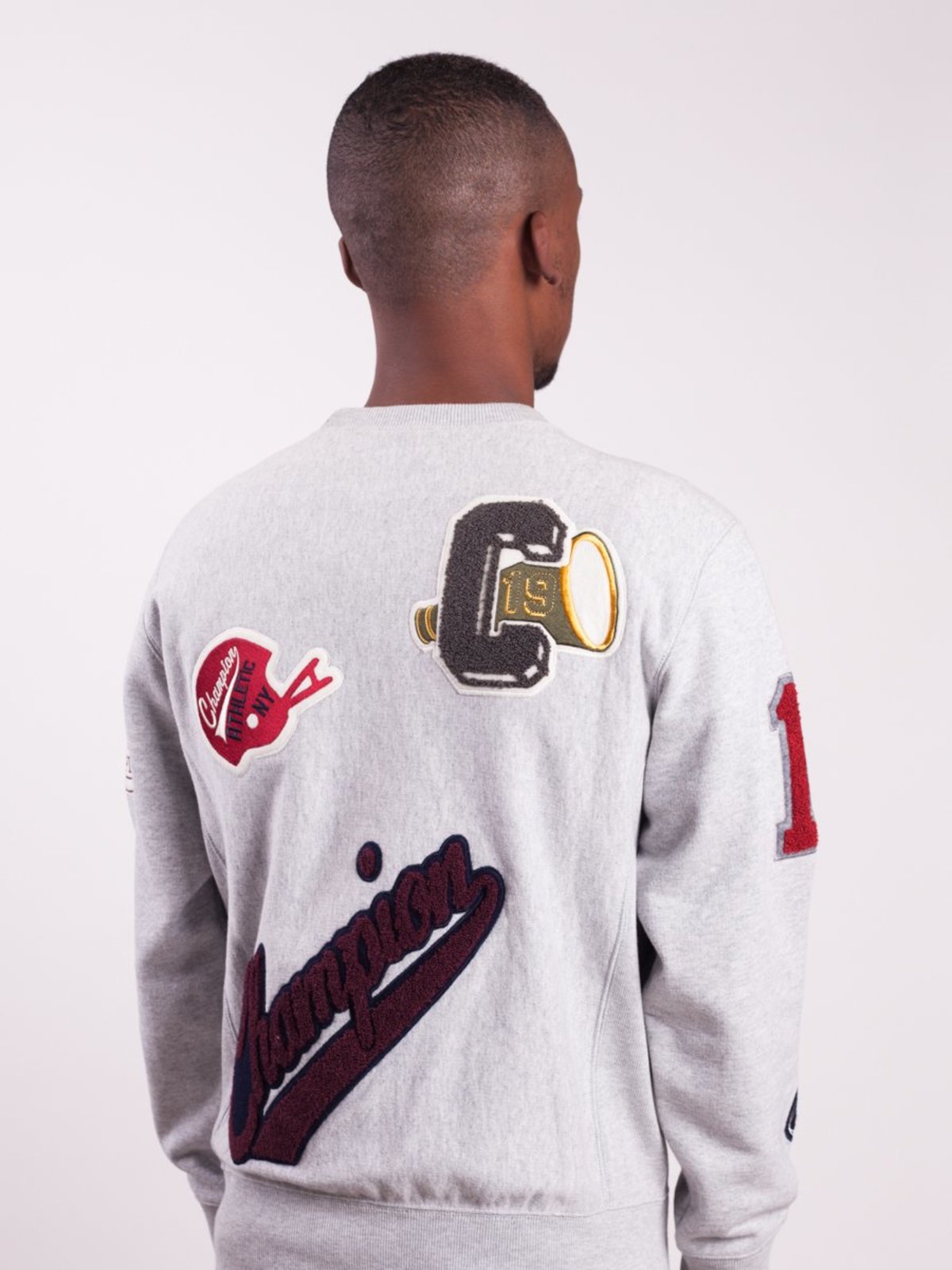 champion reverse weave logo patch sweatshirt